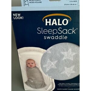New Halo Sleep Sack Swaddle Size Small 3-6 months Grey White Stars